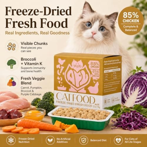 APL Freeze-Dried Cat Food, 0.5oz x 6 Pack | 90% Animal Ingredients, 65% Crude Protein | Chicken, Heart & Liver Recipe with Yucca Extract | Grain-Free, Complete Meal for Travel, Mixing & Sharing - Thumbnail 5