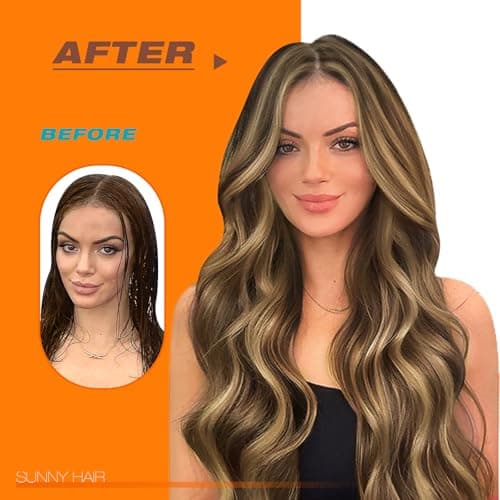 Sunny Hair Tape in Hair Extensions Human Hair 14 Inch Remy Hair Extensions Tape ins for Women Dark Brown Highlight Caramel Blonde Hair Extensions Real Human Hair Tape Ins 20Pcs 50g - Thumbnail 6