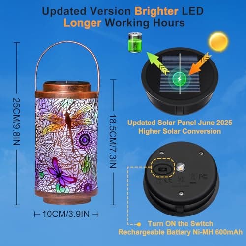 2Pack Solar Outdoor Lanterns Waterproof Multicolor Dragonfly Garden Gifts for Mom Women Backyard Lights Lanterns for Indoor,Outdoor, Outside,Mothers Day Gifts for Grandma Wife - Thumbnail 3
