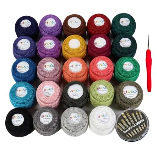 golo 24 Skeins Crochet Thread Size 20 10g x 24 Embroidery Thread Crochet Yarn for Hand Knitting 20-24-1