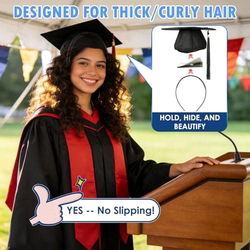 PUNCHMAN Graduation Cap Headband Insert- Black 1 Pack Firm Anti-fall Hair Band,Graduation Hat Headband Holder for Secure Grad Cap And Hairstyle,Hat Accessories for Graduates,Students,Girls - Thumbnail 2