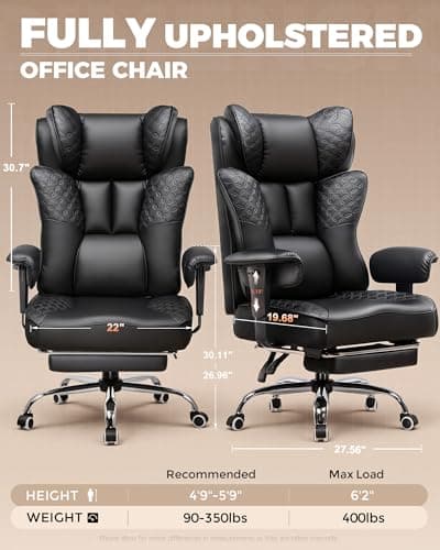 GTPLAYER Big and Tall Office Chair Wide Ergonomic Gaming Chair with Deluxe Embossing Designed Leather with Foot Rest,150°Reclining Adjustable Soft Armrests Pocket Spring Back Support and Pillow - Thumbnail 2
