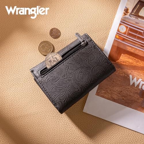 Montana West X Wrangler Black Wallet for Women Western Card Cases & Money Organizers Trifold Small Wallet with Rfid Lining Blocking and Zipper Coin Pocket - Thumbnail 6