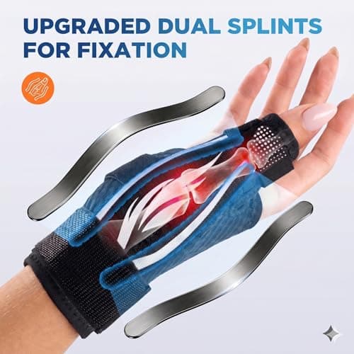 FITSOON Thumb Support Brace | Upgraded Thumb Spica Splint Stabilizer Pain Relief Night Support for De Quervain’ s Tenosynovitis Trigger Finger Arthritis Sprains | Breathable Fabric (Milky White/Black, S/M _ Fit both hands) - Thumbnail 2