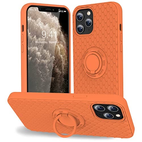 TISOOG Compatible with iPhone 12 Pro Max Case [Cute Dragon Scale Series] with Soft Anti-Scratch Microfiber Lining & Ring Kickstand, Liquid Silicone Full Body Protective Case - Bright Orange - Image 1