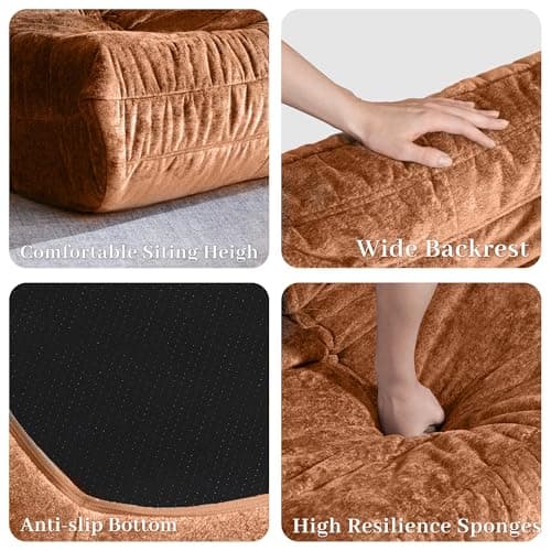 Kasunpul Bean Bag Chair, Giant Bean Bag Chairs for Adults, 2 Seater Lazy Bean Bag Sofa Memory Foam Couch, Loveseat Fireside Chair for Living Room, Bedroom, Office(Brown) - Thumbnail 3
