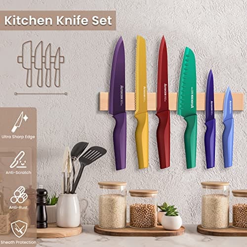 Astercook Knife Set, 12 Pcs Color-Coded Kitchen Knives Set, 6 Color Anti-Rust Coating Stainless Steel Chef Knife Sets with 6 Blade Guards Dishwasher Safe - Thumbnail 2