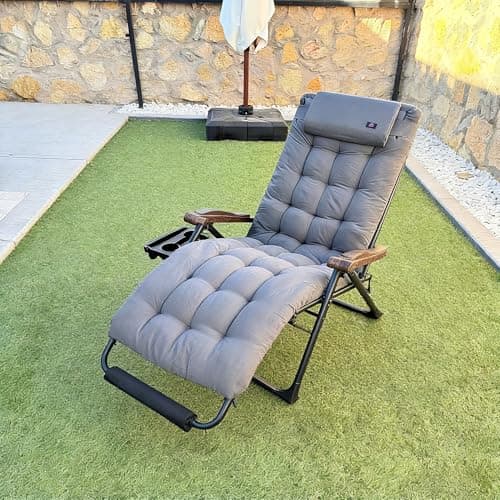 PURPLE LEAF Extra Wide Outdoor Reclining Chair Patio Zero Gravity Chaise Lounge Folding Chair with Removable Cushion Adjustable Headrest for Lawn Camping Beach Pool Grey - Image 1