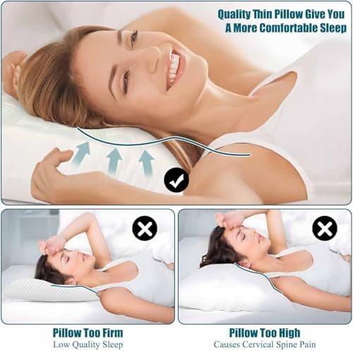 iFaon Ultra Flat Thin Pillows for Sleeping Standard Size, 2-1/2" High Slim Bed Pillow for Back Stomach Sleepers Down Alternative Filling White 18x26 in - Thumbnail 2