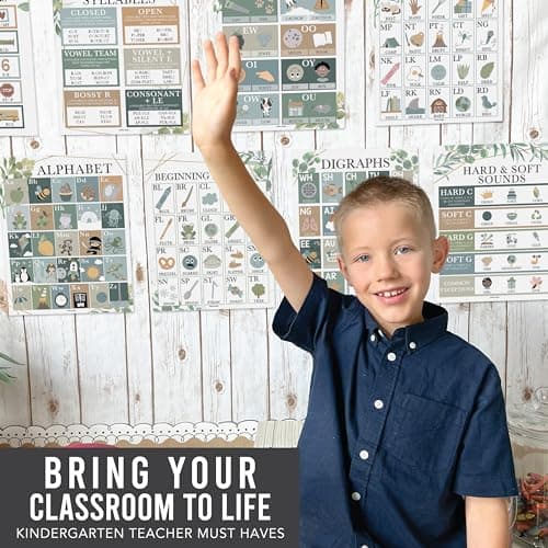 Hadley Designs Phonics Posters For Classroom - 9 Sound Wall Classroom Phonics For Kindergarten & Elementary, Syllable Types, Long and Short Vowel Sounds, Digraphs & Blends, Greenery Bulletin Board Set - Thumbnail 5