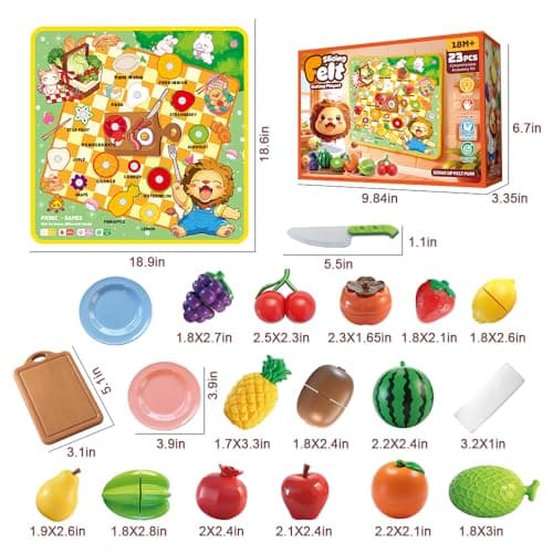 Zymari Pretend Play Food for Kids Kitchen with Pattern-Matching Felt Board, Cutting Toy Food with Storage Bag, Fake Fruit Learning Toys for Toddlers Boys Girls,Gift for Children Birthday (Fruits) - Thumbnail 5