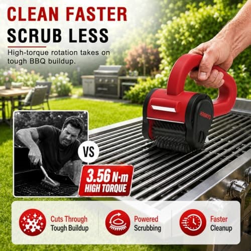 Electric Grill Brush, Rechargeable BBQ Grill Brush with High-Torque Motor, LED Light, Dishwasher-Safe Stainless Steel Rotary Brush Head,150 Mins Runtime Grill Brush for Outdoor Grill - Thumbnail 2