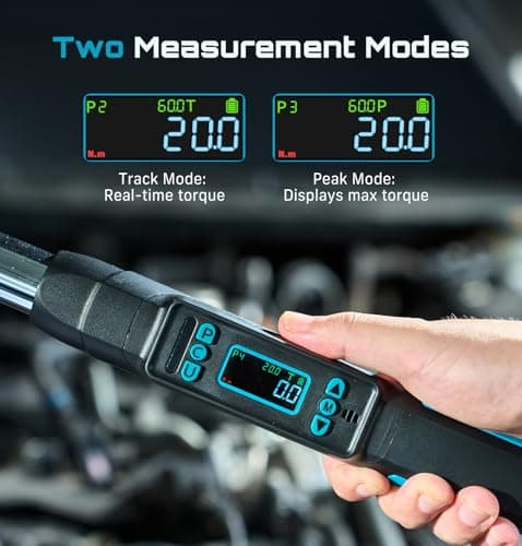 Seesii 3/8" Digital Torque Wrench, ±2% Accuracy, 0–220 N·m/0–162 ft-lbs, LCD Display, Real-Time & Peak Modes, Preset & Data Storage, Dual Alarm, Electric Torque Wrench for Bicycle, Car, Motorcycle - Thumbnail 5