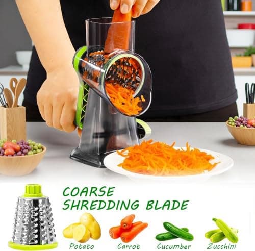 Eleko Meyar Cheese Grater with Handle, Multifunctional Manual Rotary Cheese Grater - Cheese Shredder Easily Chop Carrots, Potatoes, Vegetables and Fruits and Easy to Clean (Turquoise) - Thumbnail 3