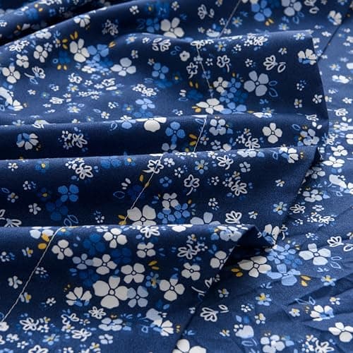 King Size Bed Sheets Set Deep Pockets - 6PC Floral Ultra Soft Microfiber Bed Sheets - Easy to Clean, 90 Thread Count Sheets with Fitted Sheet, Flat Sheet & Pillowcases (Navy/Ditsy Floral) - Thumbnail 5