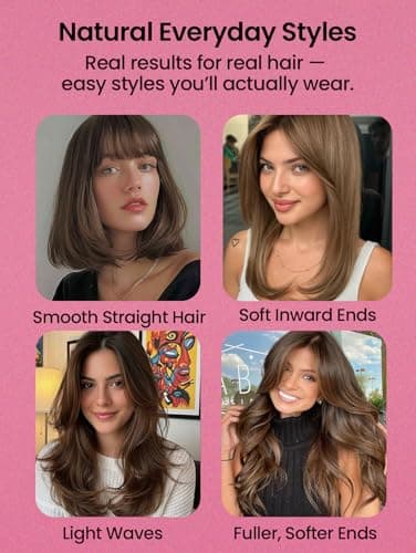Infrared Thermal Brush 1.65”, 100M Negative Ions 2-in-1 Curling, Straightening & Smoothing Round Brush, 6 Heat Settings with LED Display, Lightweight Quiet, Dual Voltage, Auto Shut-Off, Pink Gift Box - Thumbnail 5