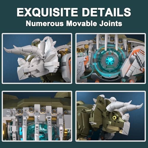 Brixelion Dinosaur Toy Building Sets, Mechanical Dino Buildings Blocks Set for Boys Girls 12+Teens Adults, Creative Model Kits Home Room Office Decor Birthday, Triceratops 1180PCS - Thumbnail 2