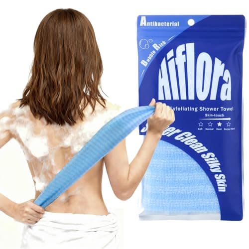 Hiflora 3D Wave Weave Japanese Exfoliating Washcloth, Deep Exfoliating Back Scrubber for Shower, Firm Body Scrub Towel, Korean Style, Ocean (Hard)