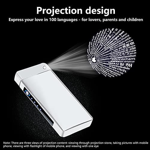 TIKIUKI Plasma Lighter Rechargeable, Windproof USB Lighters Arc Cool Lighter with Projection Stone, Visual Battery Auto-Off, Vintage Custom Lighters Design for Outdoor Camping Candle Gift（Silver） - Thumbnail 3