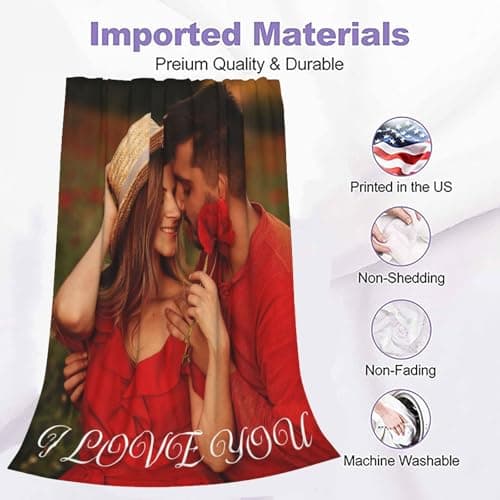 Personalized Love for Couple Girlfriend Boyfriend Birthday Christmas Custom Blanket with Picture Customized Memories Souvenir with Wedding Photos Valentines Day Gift for Wife - Thumbnail 5