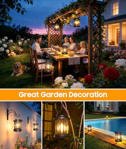 TuyLuxe Solar Lantern Outdoor Lights with Wall Mount Kit, 2 Pack Upgraded Solar Lanterns Outdoor Waterproof, Hanging Solar Lights for Outside Decorative Yard Patio Path Porch Garden Decor - Thumbnail 6