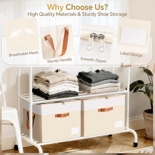 Criusia Shoe Organizer for Closet, 2 Pack Foldable Shoe Storage Organizer Box Bin with Adjustable Dividers and Clear Cover, Closet Shoe Storage for Sneakers Sandals Boots, Fit 16-32 Pairs, Beige - Thumbnail 5