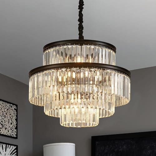 brfaixla 21.6" 14-Light Modern Crystal Chandelier Light Fixtures 4-Tier Black Luxury Chandeliers for Dining Room Round Hanging Pendant Lighting for Living Room Kitchen Entryway Bedroom Foyer Hallway