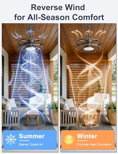 Phylluz Outdoor Ceiling Fan with Lights - 16'' Wet Rated Gazebo Fan Remote/APP Control, Caged Hanging Fan Plug and Play for Covered Patio Porch, Wood Color - Thumbnail 6