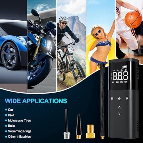 Tire Inflator Portable Air Compressor, Air Pump for Car Tires, Cordless Air Compressor 120 PSI - One Click Smart, Tire Pump for Car, Motorcycle, Bicycle, Balls, with Pressure Gauge, LED Light - Thumbnail 3