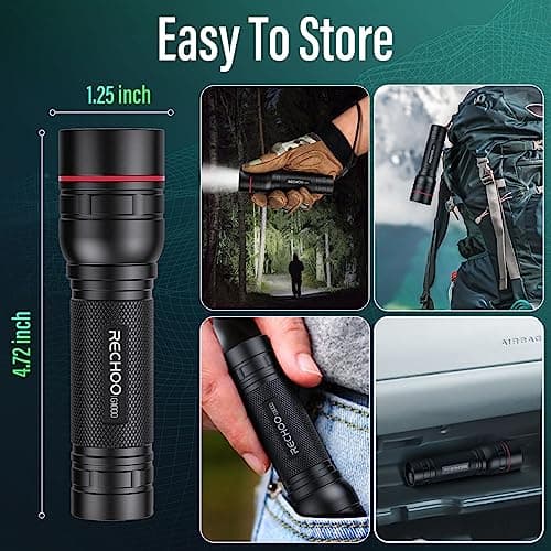 RECHOO Rechargeable Flashlights High Lumens, 2 Pack G1000 Super Bright Flash Light, Small Led Tactical Flashlight with 3 Lighting Modes, Portable Flashlights for Camping Home (Battery Included) - Thumbnail 6