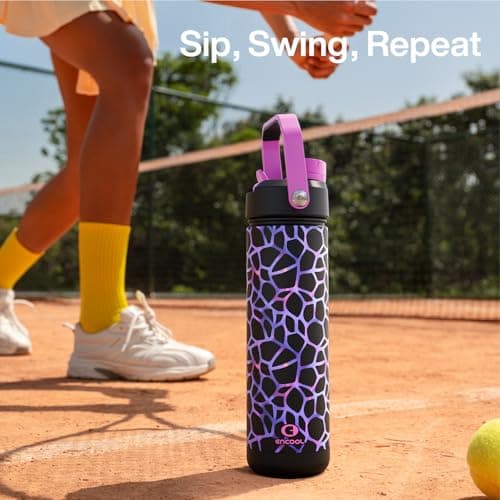 ENCOOL Insulated Water Bottle with Straw Stainless Steel Water Bottle, Glow in the Dark, Leak-Proof, BPA-Free, Keeps Cold for 24 Hours for Sports, Travel, School (26 oz, Bubble) - Thumbnail 2