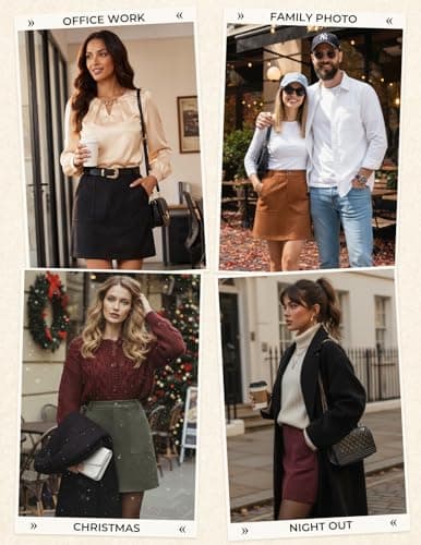 Women Mini Skirt, High Waist Pencil Suede Skirt with Pockets, Burgundy Skirt for Thanksgiving Christmas New Years Eve 2026 L - Thumbnail 2