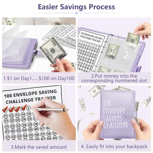 100 Envelopes Money Saving Challenge Binder & Budget Planner – Savings Book with Pre-Numbered Cash Envelopes, Trackers & Labels – Save $5,050 for Home, Office, School – Budget Binder Kit (Black) - Thumbnail 3