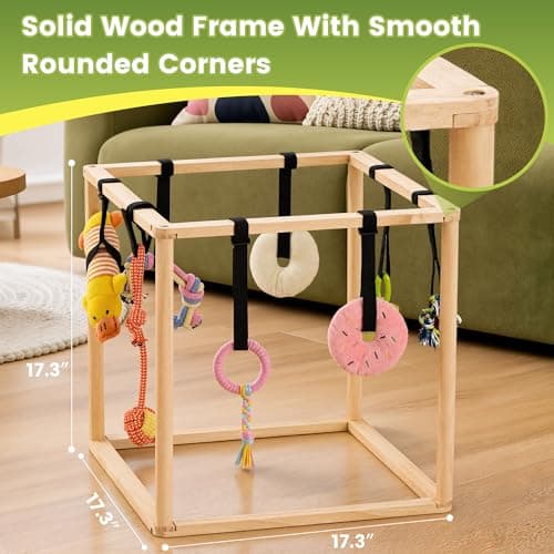 GGNT Puppy Play Gym for Small Dogs, Wooden Indoor Dog Playground with Hanging Toys, Interactive Puppy Gym & Jungle Gym for Enrichment (17.3 inch) - Thumbnail 2