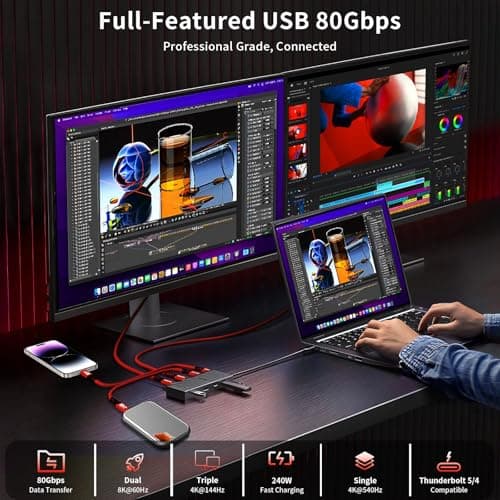ZeroneTeck USB4 Gen4 80Gbps Cable 2X Faster Than USB4 for Thunderbolt 5/4 5Ft, 120Gbps Video Bandwidth [Dual 8K or Triple 4K] Display, PD 240W Charging, USB C Monitor Cable for Laptop, iPhone 17/16 - Thumbnail 2