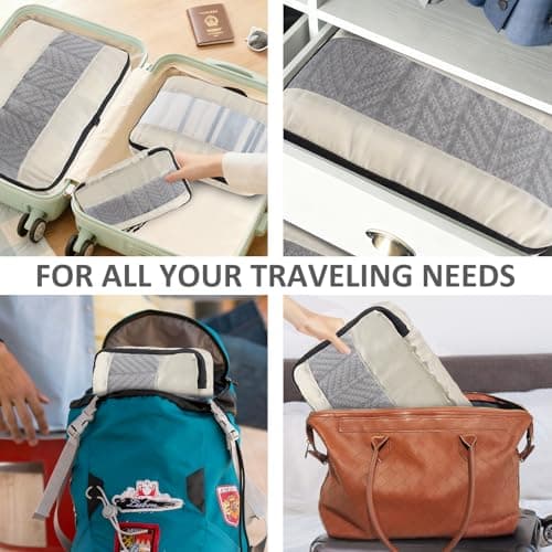 U+U 5 Set Packing Cubes for Travel Essentials Ultralight Luggage Packing Organizers with Laundry Bag and Shoe Bag for Vacation, Business Trip and Camping (Cream) - Thumbnail 6