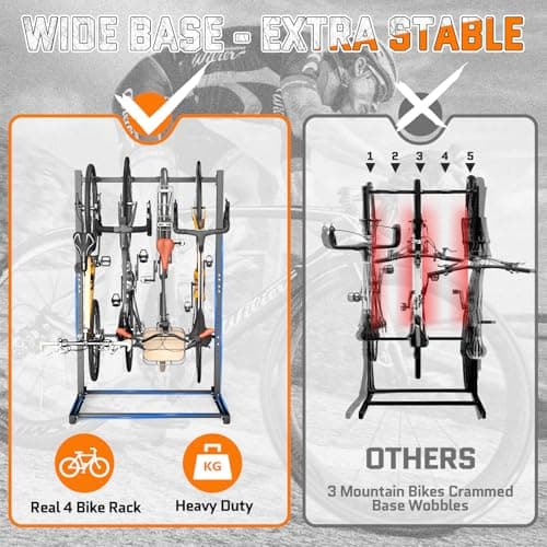 organizelink Freestanding Bike Rack for Garage, 4 Bike Storage Stand with Wobble-Free Base, Heavy Duty Vertical Bicycle Hanger with Adjustable Hook Height - Thumbnail 4