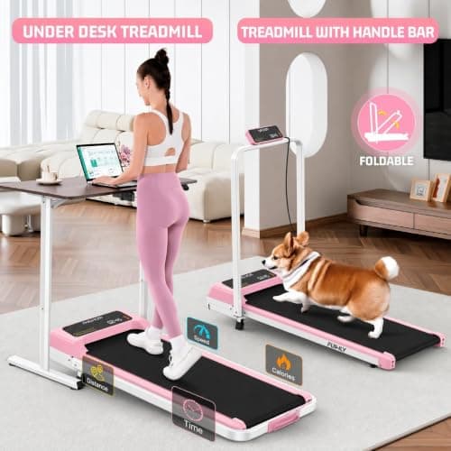 FUNMILY Foldable Walking Pad with Handle Bar, 4 in 1 Under Desk Treadmill with Incline, 2025 Upgraded Smart Folding Treadmill for Home/Office, 300 lbs Weight Capacity, Ultra-Quiet - Thumbnail 2