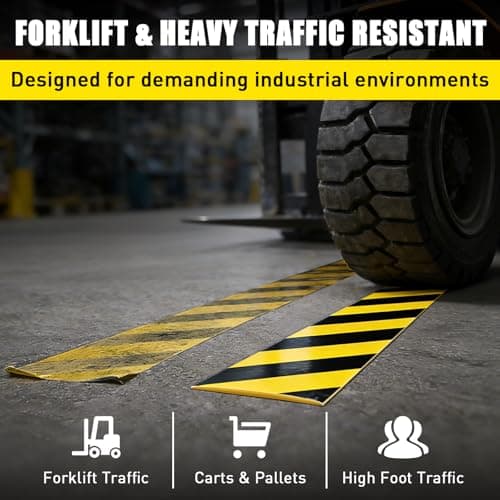 OWYR Floor Marking Tape, 1.1mm Extra Thick Heavy Duty Yellow and Black Safety Tape, 2 Inch Width x 100FT Industrial Adhesive Caution Tape for Warehouse, Factory, Forklift & High Traffic Floors - Thumbnail 6