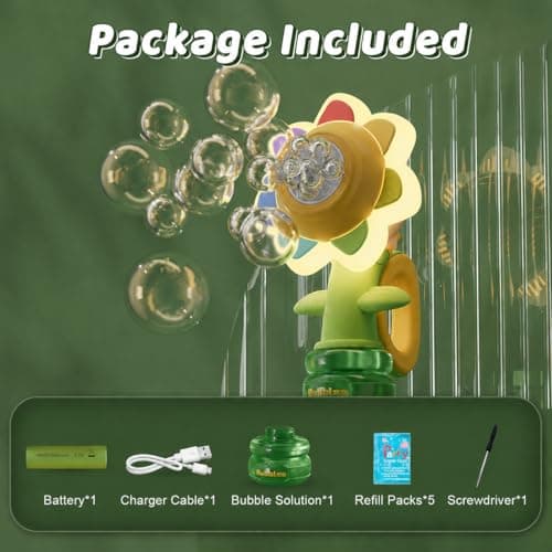 WABALLO Bubble Machine for Kids, Automatic Sunflower Bubble Maker for Toddlers, Portable Battery Operated Bubble Toys for Indoor Outdoor Birthday Party Type-C -Pink - Thumbnail 5