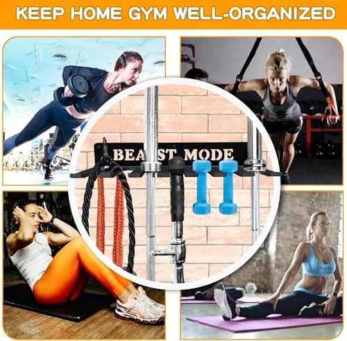 Gym Home Rack 8 Hook Heavy-Duty Wall-mounted Organizer Multi-Purpose Workout Gear Wall Hanger Storage for Resistance Bands Jump Ropes Lifting Belt Fitness Bands Barbells Carabiners Included (BEAST MODE) - Thumbnail 5