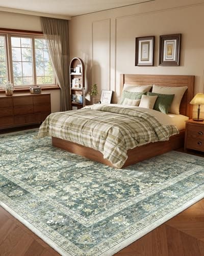 HOMFINE 8x10 Area Rugs for Living Room - Washable Area Rug Non-Slip Carpets, Low Pile Floral Vintage Print Pattern Rug Carpet Stain Resistant for Bedroom Dining Room Home Decor Office, Green - Thumbnail 6