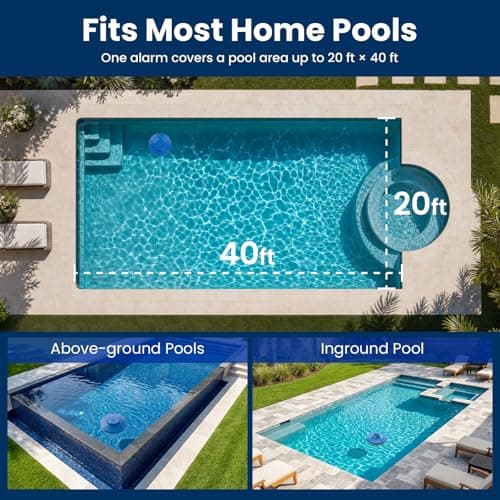 Pool Alarm for Inground & Above Ground Pools, Adjustable Sensitivity 85dB+ Loud Alerts, Weatherproof Floating Pool Safety Alarms for Pets (Blue) - Thumbnail 6