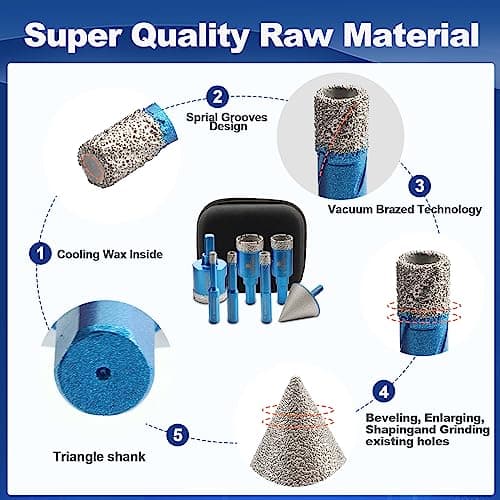 Tile Hole Saw Kit - BRSCHNITT Diamond Core Drill Bit Set 6/6/8/10/20/25/35mmDrill Bit &1 3/8" Diamond Chamfer Bit for Porcelain Tile Ceramic Marble Granite - Thumbnail 5