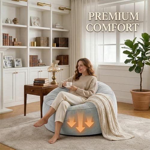 Cecilia magic box Bean Bag Chair 3ft, Large Bean Bag with Memory Foam Filler, BeanBag with Ultra Soft Faux Fur Fabric Washable, Lazy Sofa for Gameroom Living Room Bedroom Office, Grey - Thumbnail 5