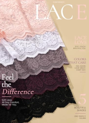 ALL OF SHE Lace Boyshort Sexy Underwear Womens Panties Cheeky Plus Size Lingerie Stretch Cotton Waistband S-3XL 5 Pack - Thumbnail 6