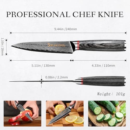 Plys 5 inch Paring Knife: Stainless Steel Peeling Knife - Fruit Vegetable Knife with Titanium Coated, Black Razor Sharp Kitchen Knife with Gift Box - Thumbnail 5