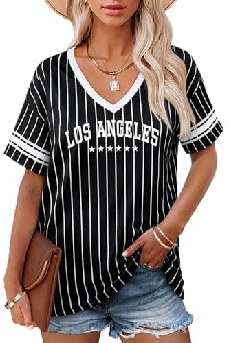 Oversized Jersey Shirts Women V Neck Baseball Striped Number Graphic Tshirt Y2k Casual Streetwear Tee Tops - Image 1
