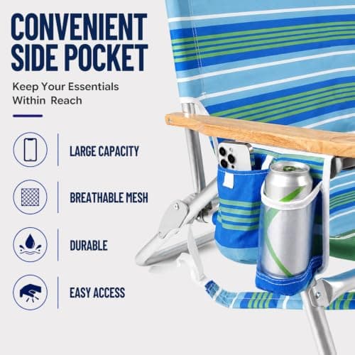 Backpack Beach Chairs for Adults Capacity 300 LBS high 5 Position Beach Chair with Pouch Straps Folding Lightweight Reclining Aluminum Wide Lay Flat Single - Thumbnail 6