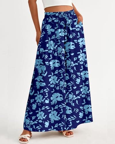 BTFBM Women Casual High Waist Wide Leg Pants 2026 Spring Summer Long Palazzo Pants Pocket Lounge Beach Vacation Clothes(Print Dark Blue, Small) - Thumbnail 3